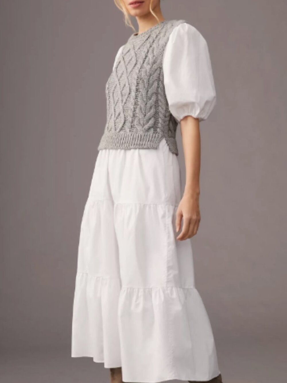 Anthroplogie English Factory Two-fer Sweater Puff-Sleeve Maxi Dress Size M NWT